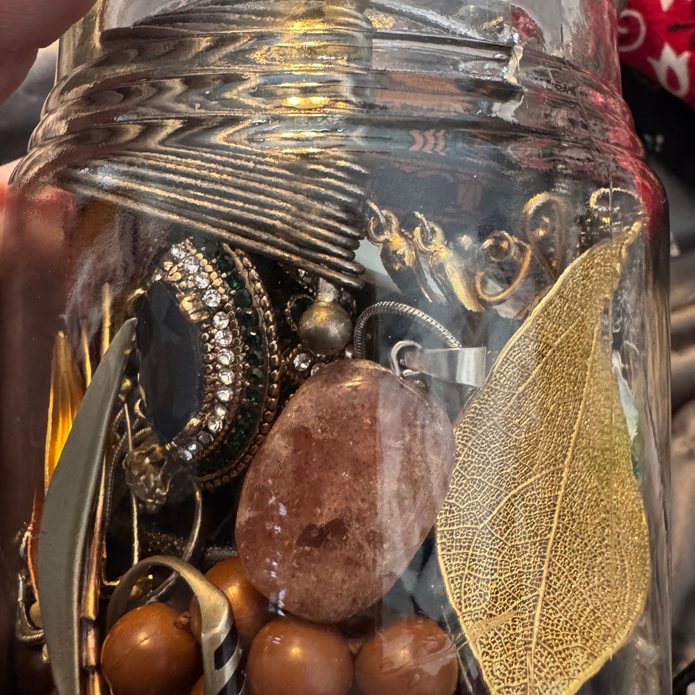 Assorted Jewelry in Glass Jar
